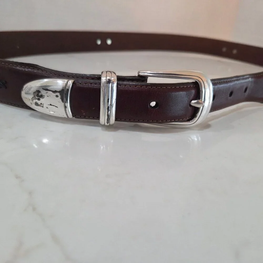Onyx By Brighton Mens Size 42 Belt Brown & Black‎ Leather Golf Scenes Golf Belt